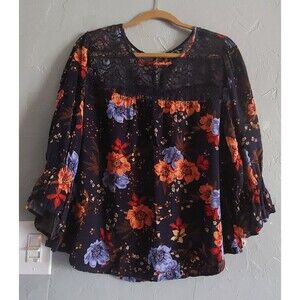 Unique Spectrum  Tops  Blouse  Floral,crochet, 1X,Rayón,20 Inch Of Armp To Armp